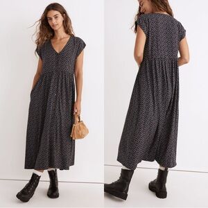 Madewell Black Floral Midi Dress